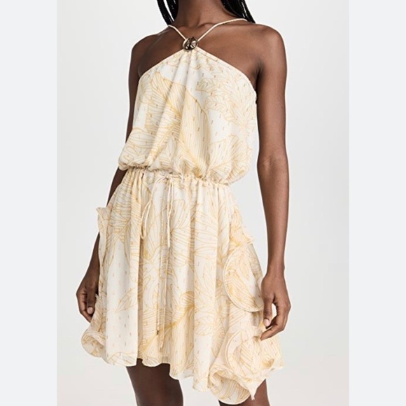 Alexis Dresses & Skirts - NWOT Alexis Asia Yellow Floral Ruffle Halter Mini Dress in Golden Palms Small